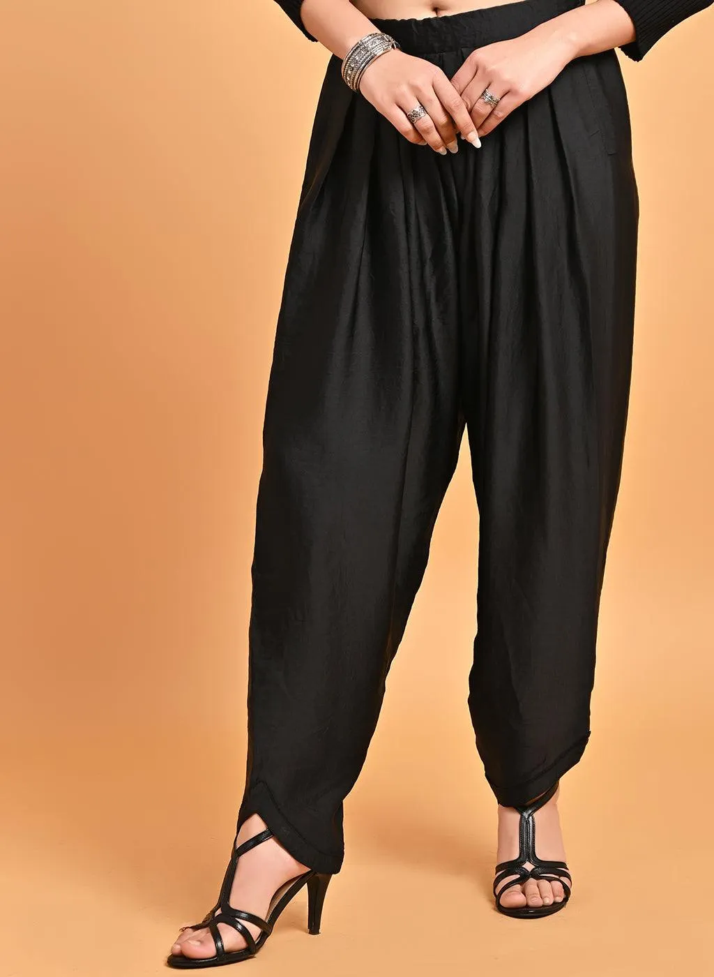 Aina Black Loose Fit Satin Dhoti Pants for Women