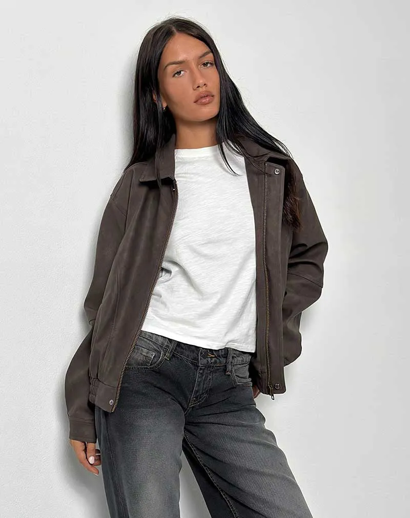 Aviara Cropped Jacket In PU Dark Brown