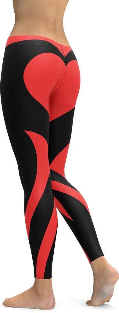 Black & Red Heart Shaped Leggings