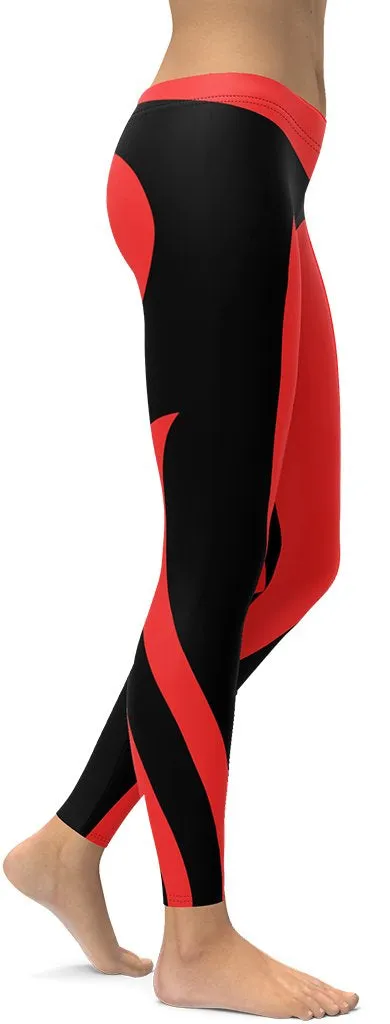 Black & Red Heart Shaped Leggings