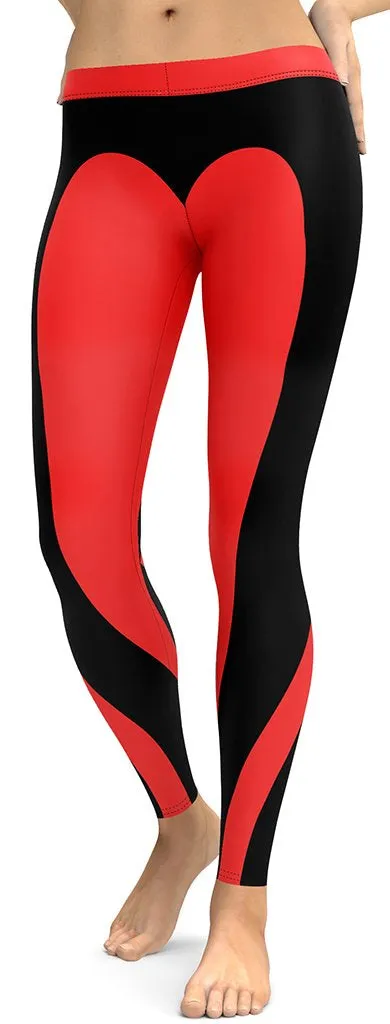 Black & Red Heart Shaped Leggings