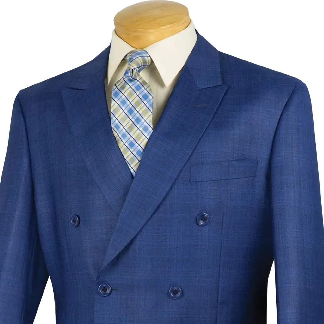 Blue Double Breasted 2 Piece Suit Regular Fit Glen Plaid