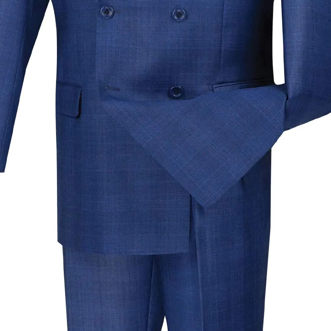 Blue Double Breasted 2 Piece Suit Regular Fit Glen Plaid