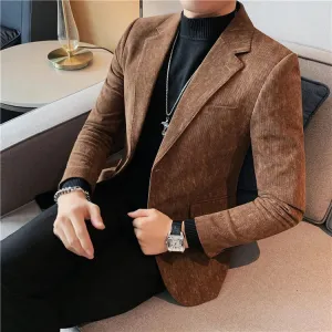 Bonsir Business Male Corduroy Blazer Single Breasted Men's Suit Dress Jackets Trendy 2024 Casual Original Fashionable Vintage New Coat