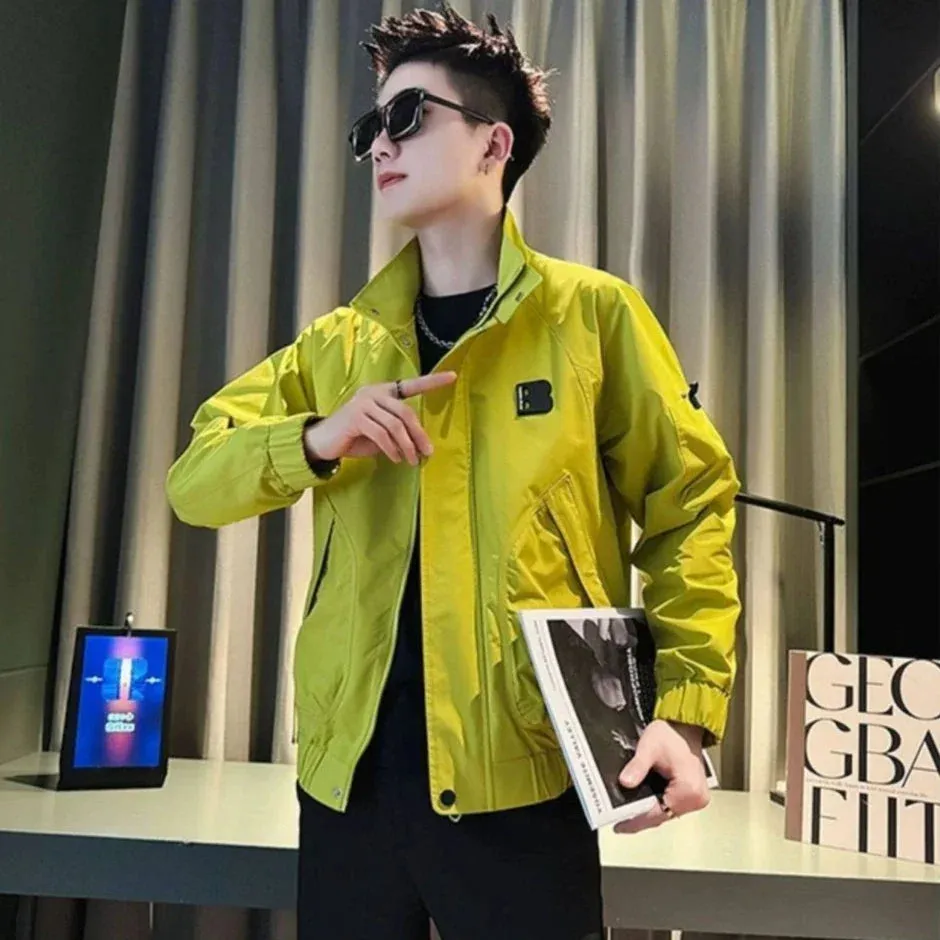 Bonsir Green Male Coats Zip V Spring Autumn Men's Jackets Joker Trendy Cheap Sale Korean Reviews Many Y2k New in Stylish Casual Vintage