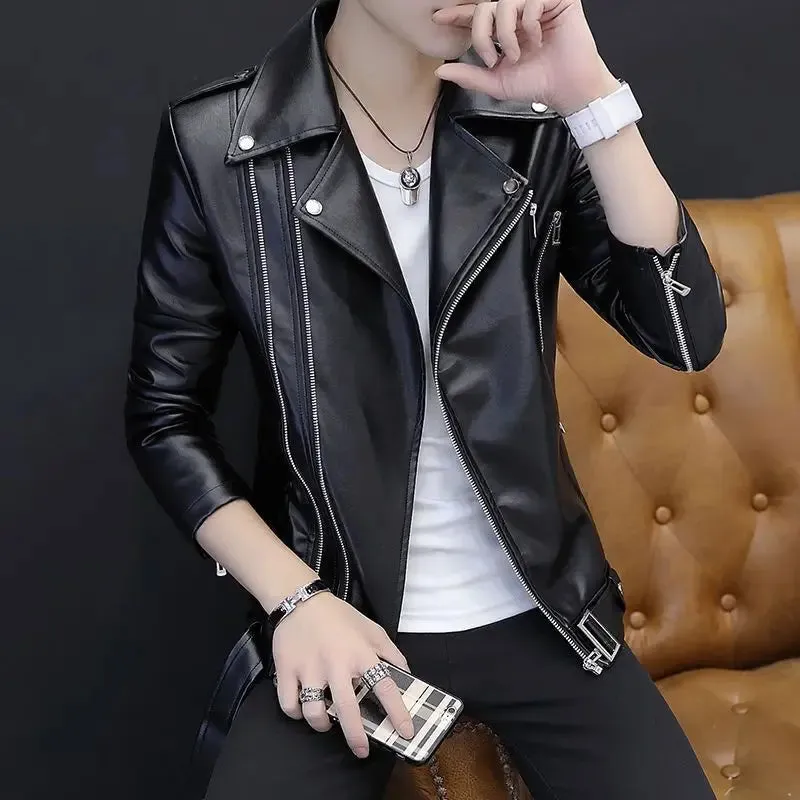 Bonsir Male Leather Blazer Thin Trendy 2024 Slim Fit Coat Fashion Single Models Fashionable Gentleman Spring Clothes Men's Suit Jackets