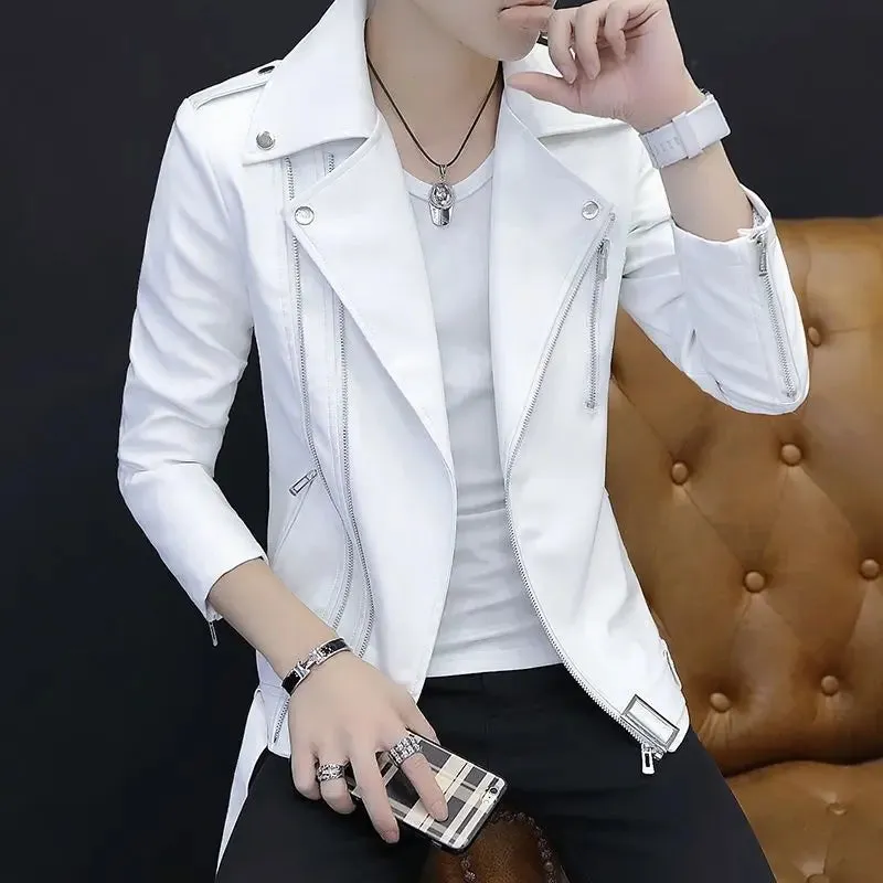 Bonsir Male Leather Blazer Thin Trendy 2024 Slim Fit Coat Fashion Single Models Fashionable Gentleman Spring Clothes Men's Suit Jackets