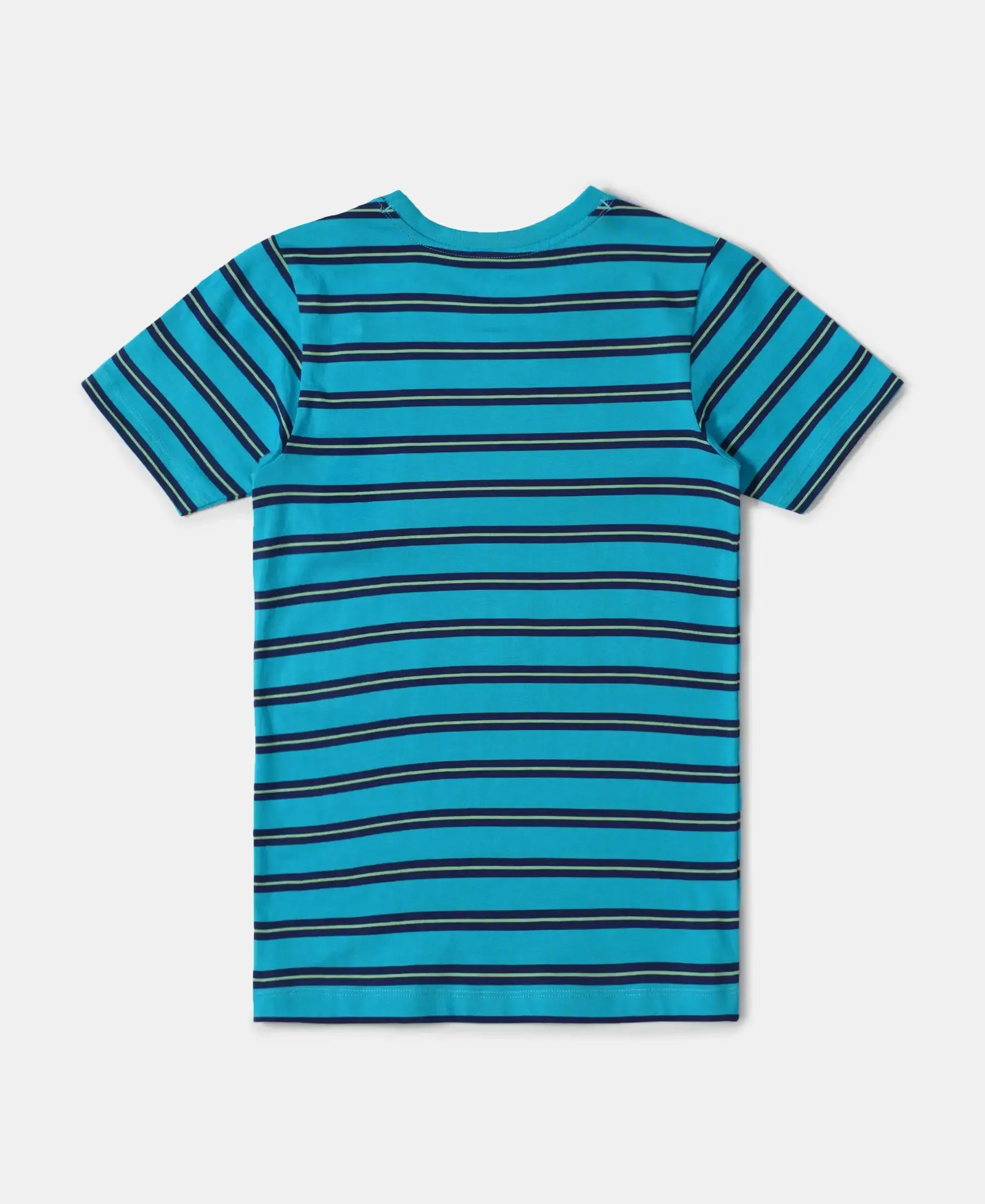 Boy's Super Combed Cotton Striped Graphic Printed Half Sleeve T-Shirt - Scuba Blue