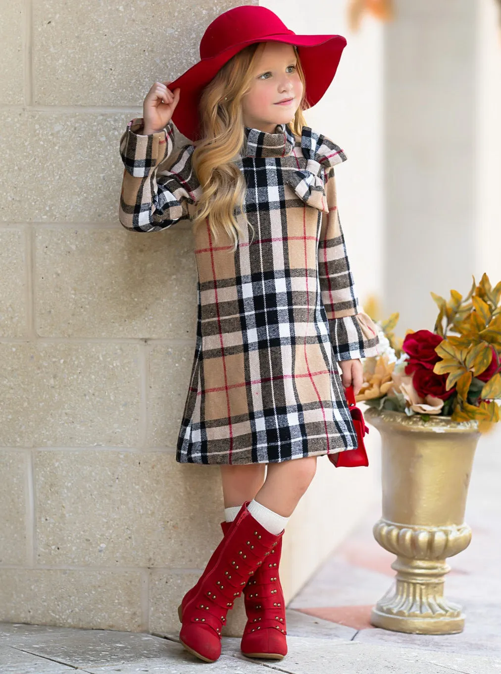 Classic Plaid Long Sleeve Shift Dress