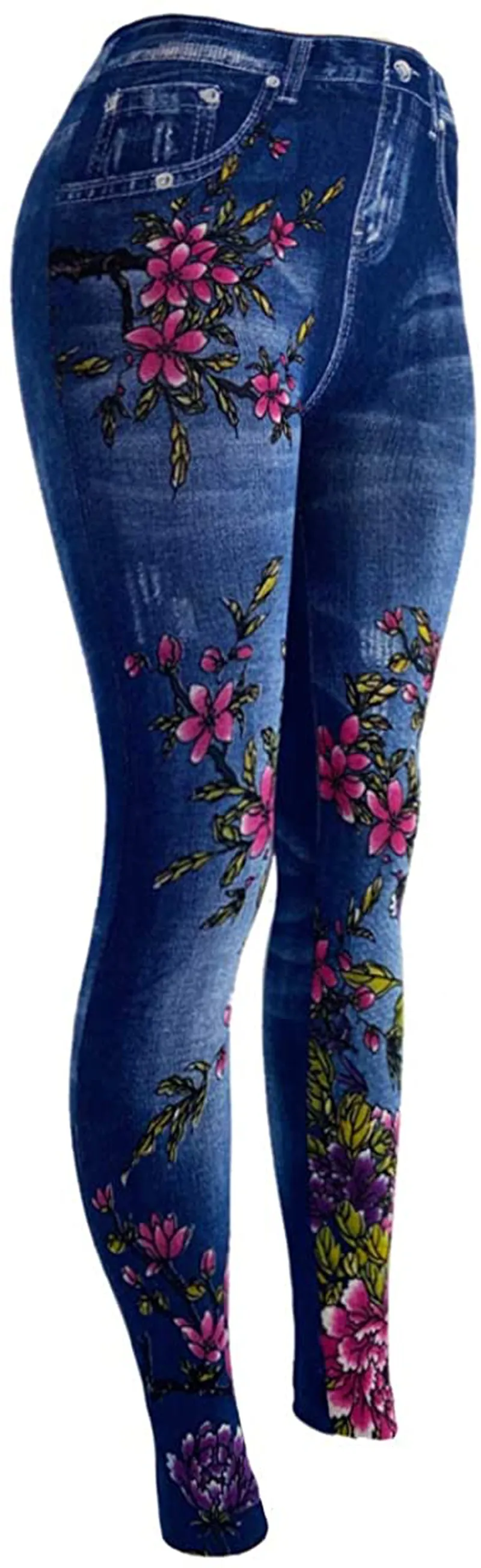 CLOYA Women's Denim Print Seamless Full Leggings for All Seasons - One Size Fits Small and Medium