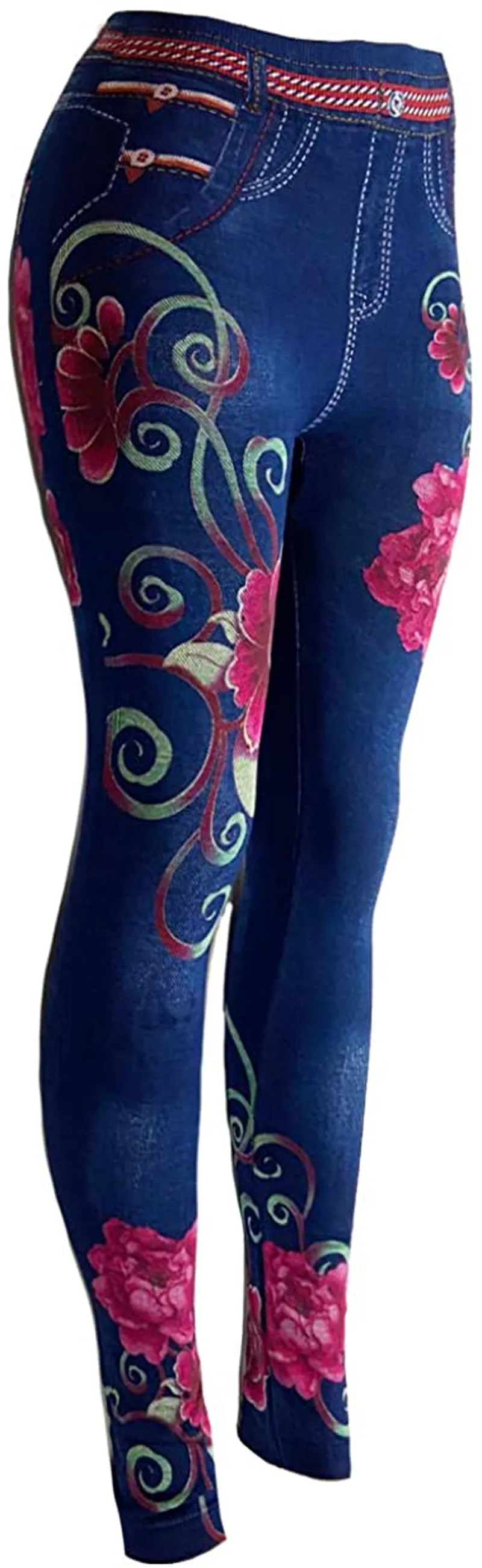 CLOYA Women's Denim Print Seamless Full Leggings for All Seasons - One Size Fits Small and Medium