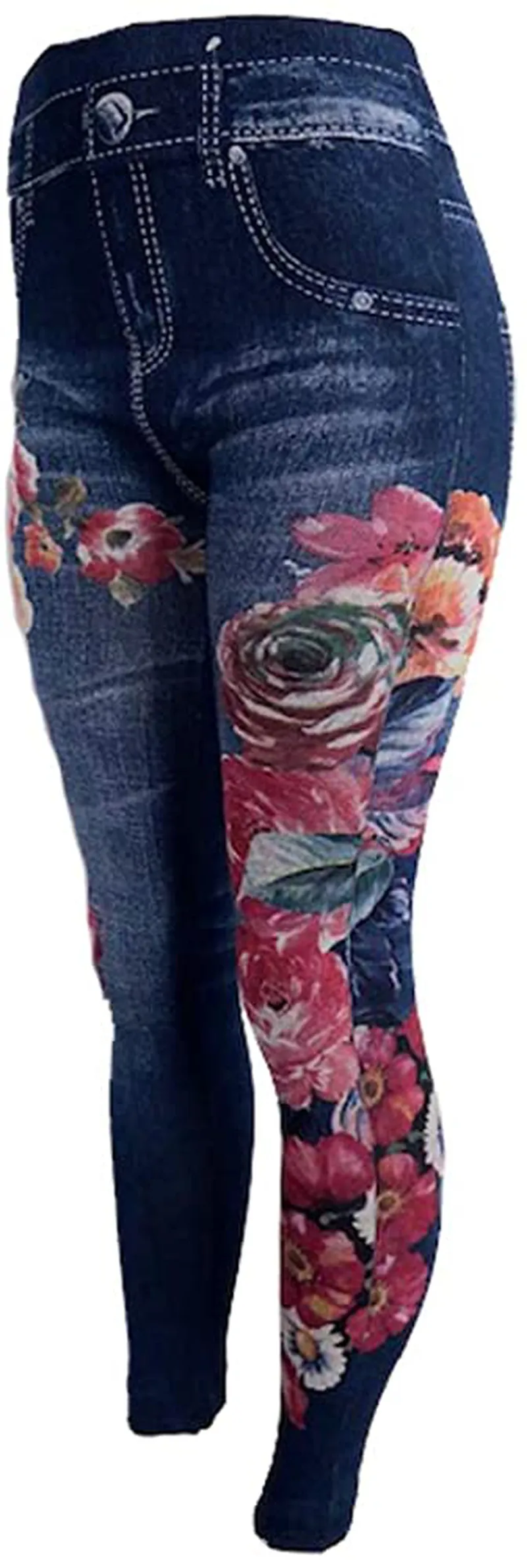 CLOYA Women's Denim Print Seamless Full Leggings for All Seasons - One Size Fits Small and Medium