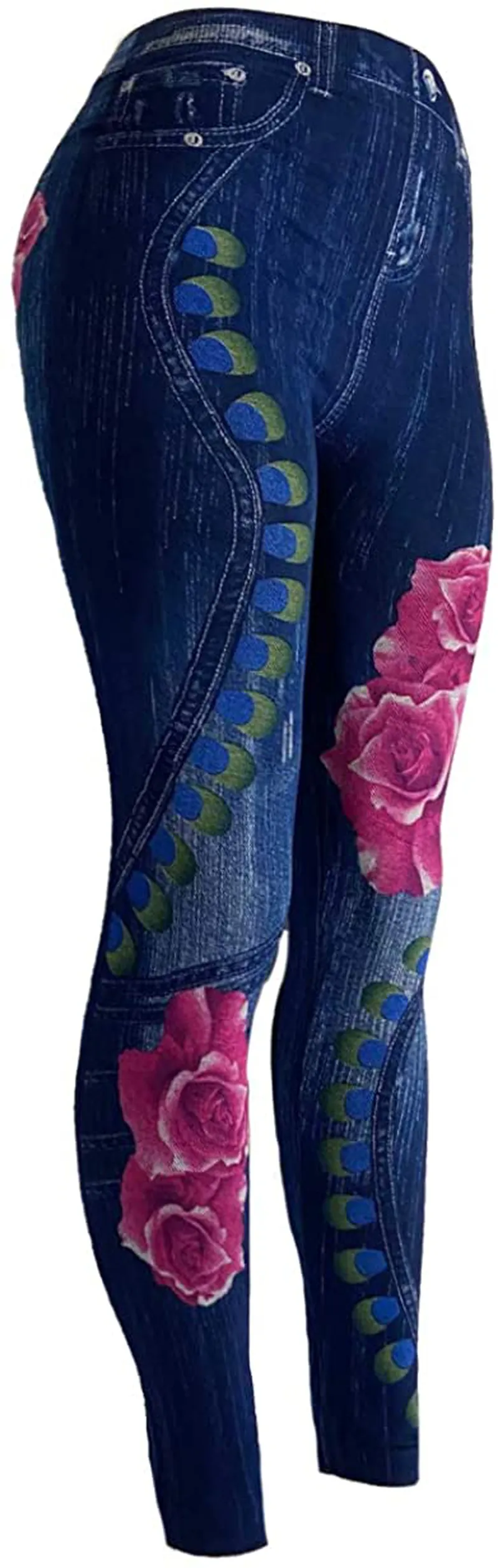 CLOYA Women's Denim Print Seamless Full Leggings for All Seasons - One Size Fits Small and Medium