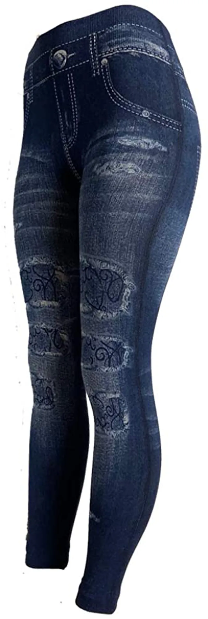 CLOYA Women's Denim Print Seamless Full Leggings for All Seasons - One Size Fits Small and Medium