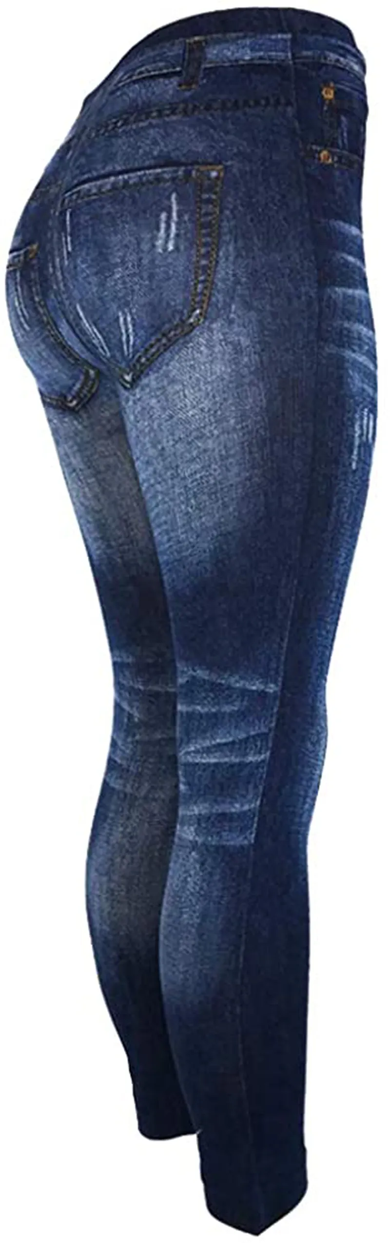 CLOYA Women's Denim Print Seamless Full Leggings for All Seasons - One Size Fits Small and Medium