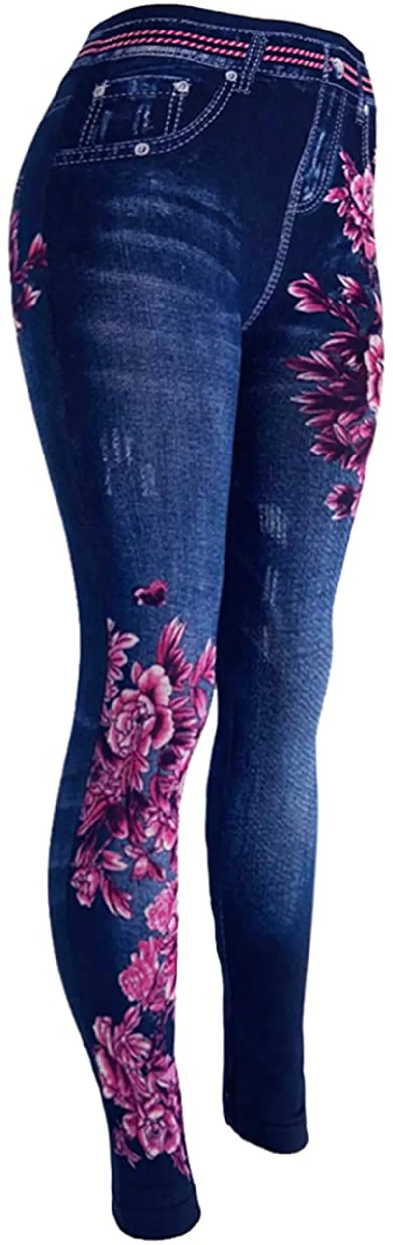 CLOYA Women's Denim Print Seamless Full Leggings for All Seasons - One Size Fits Small and Medium