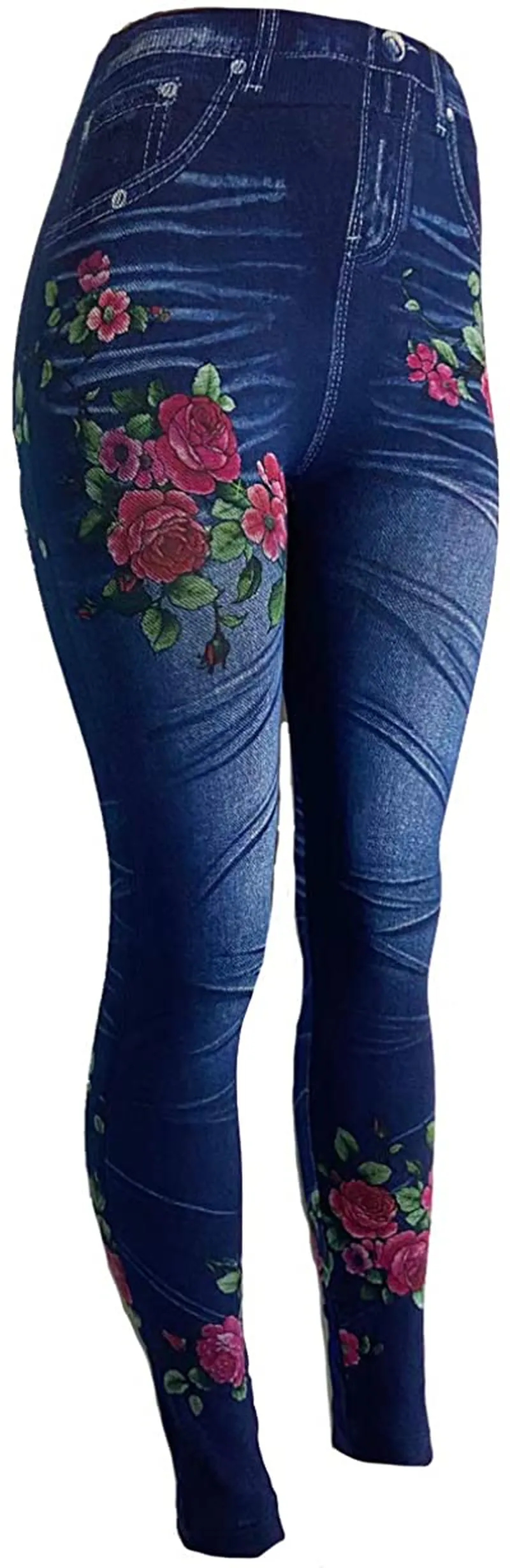 CLOYA Women's Denim Print Seamless Full Leggings for All Seasons - One Size Fits Small and Medium