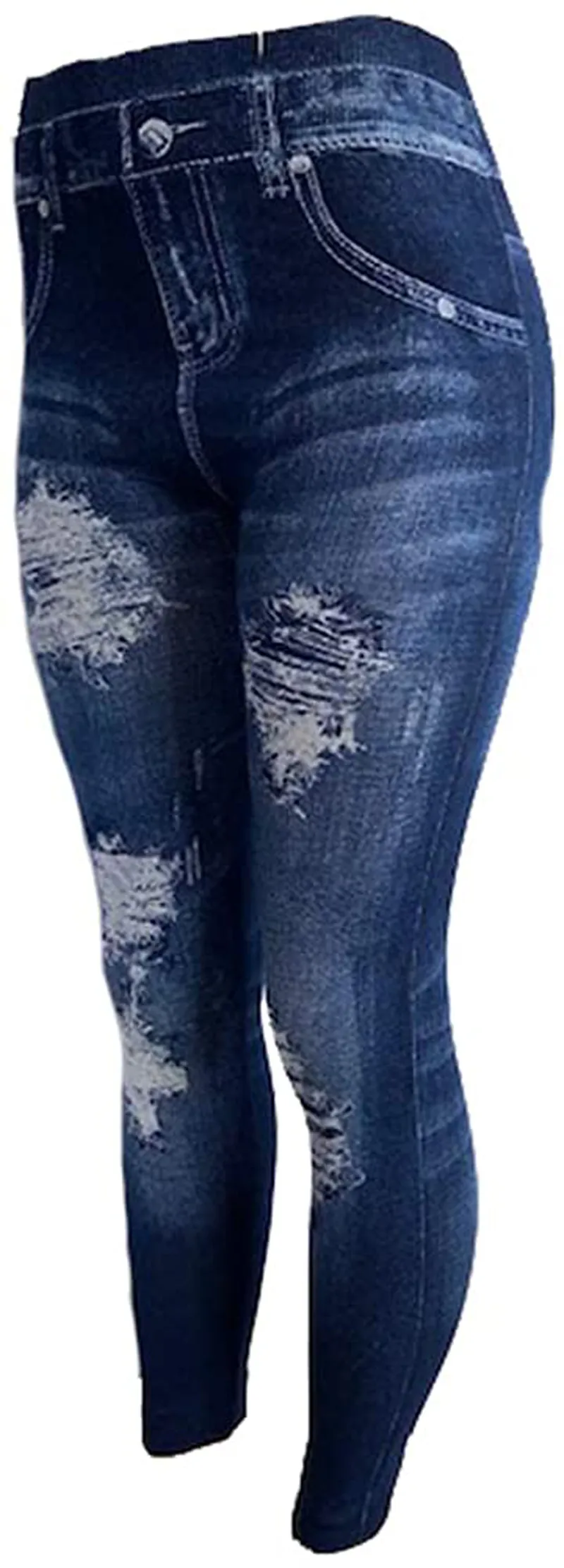 CLOYA Women's Denim Print Seamless Full Leggings for All Seasons - One Size Fits Small and Medium