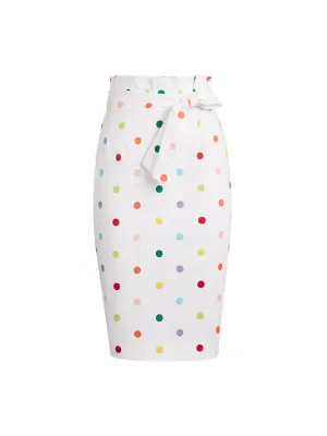 Dot-Print Paperbag-Waist Pencil Skirt - 7th Avenue