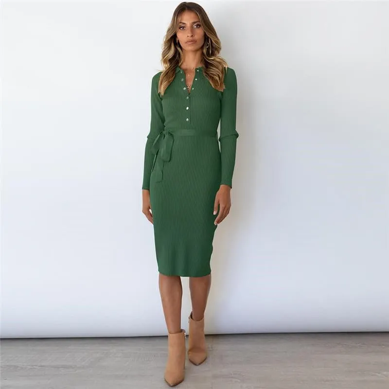 DressBetty - Fashion Women Dress  Long Sleeve Midi Dress