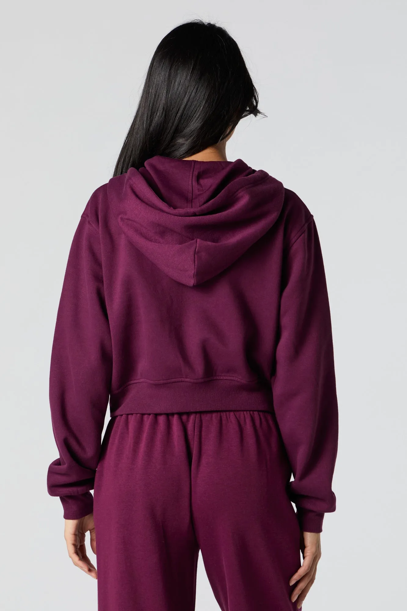 Fleece Zip-Up Cropped Hoodie