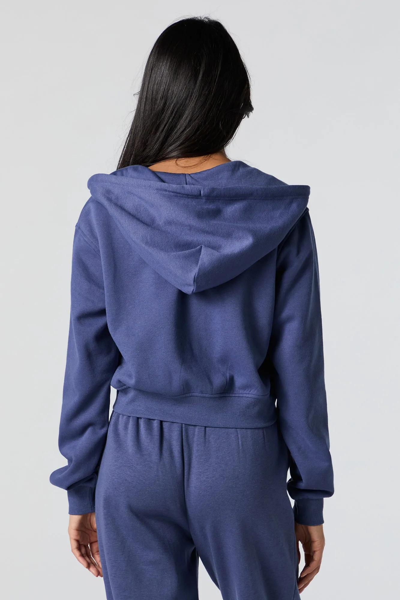 Fleece Zip-Up Cropped Hoodie