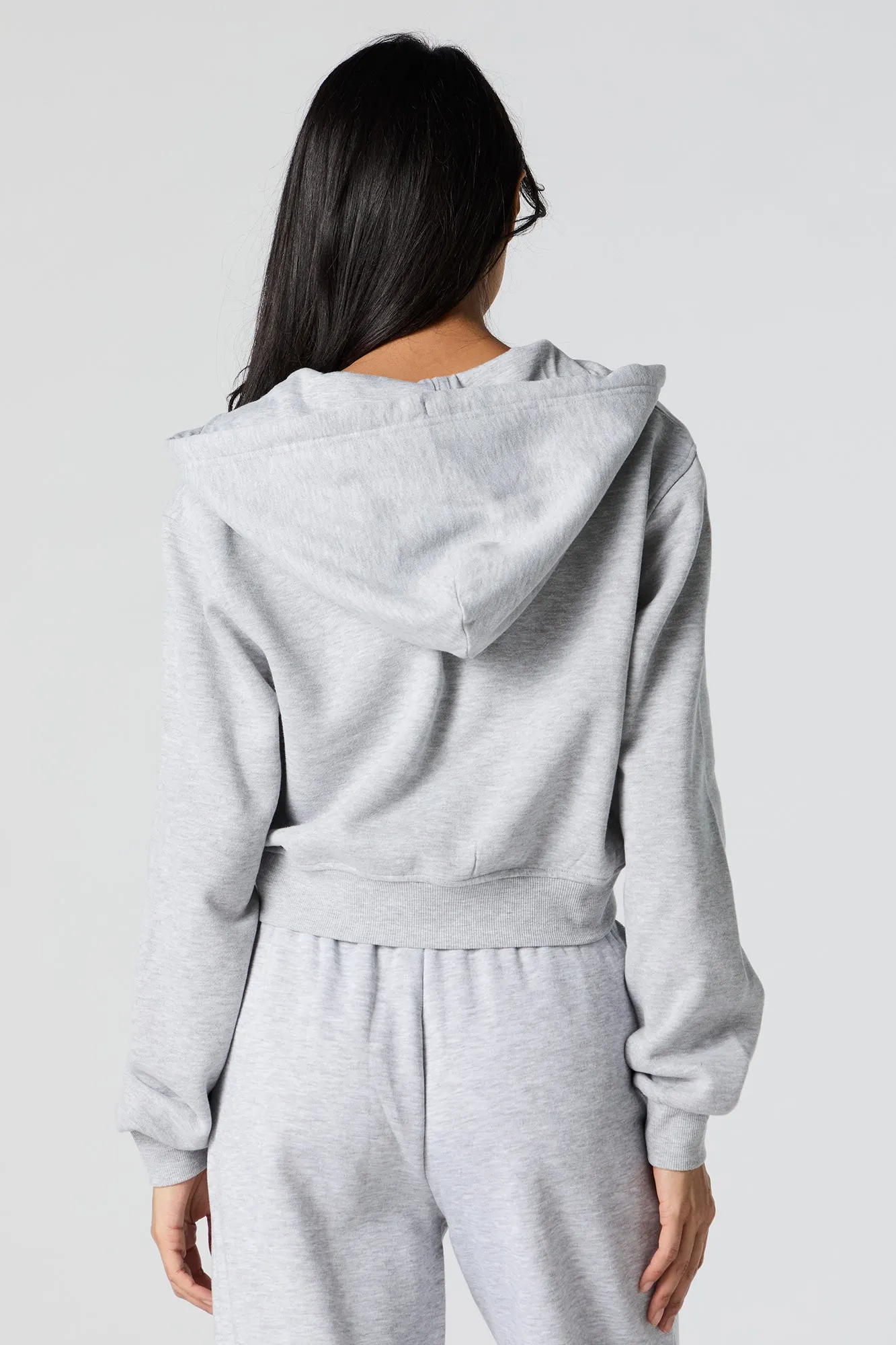 Fleece Zip-Up Cropped Hoodie