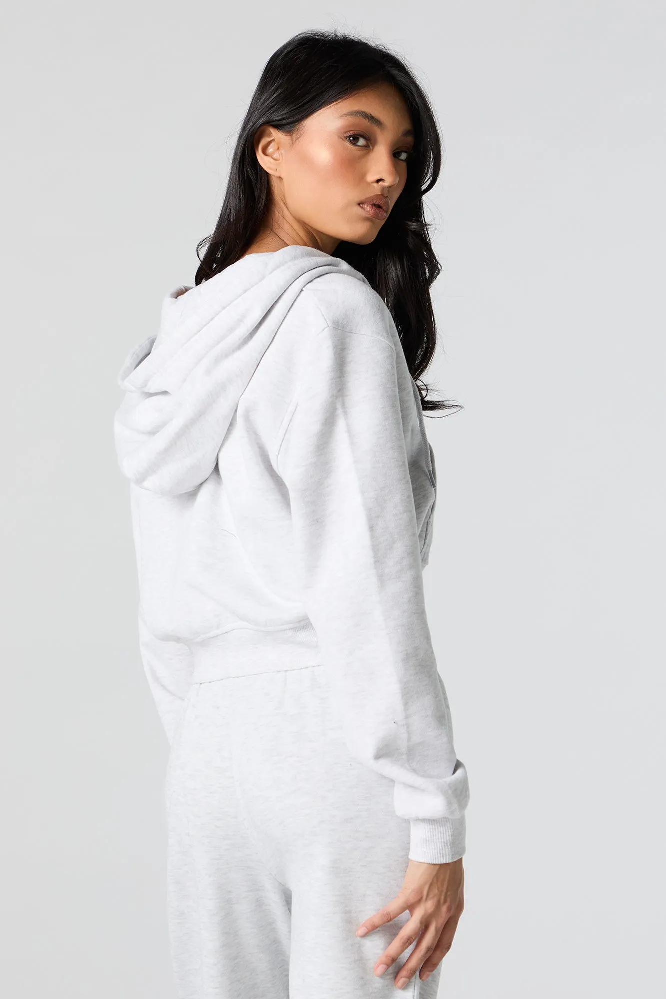 Fleece Zip-Up Cropped Hoodie