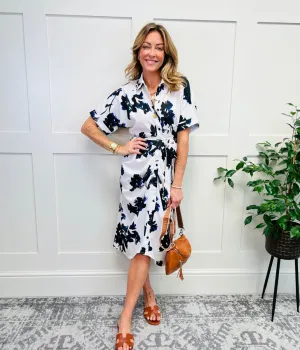 Floral Crepe Shirt Midi Dress