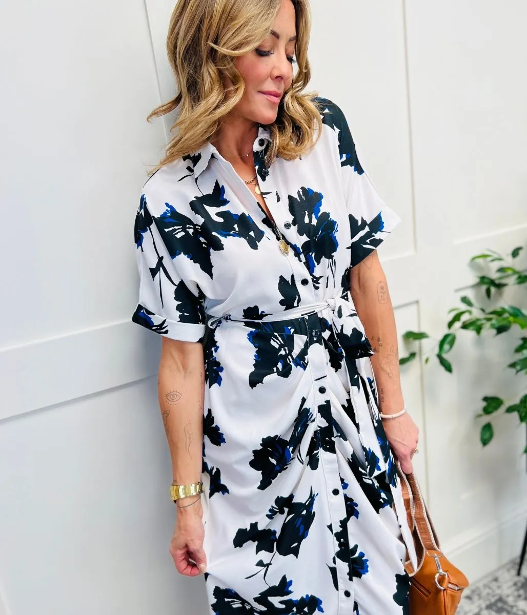 Floral Crepe Shirt Midi Dress