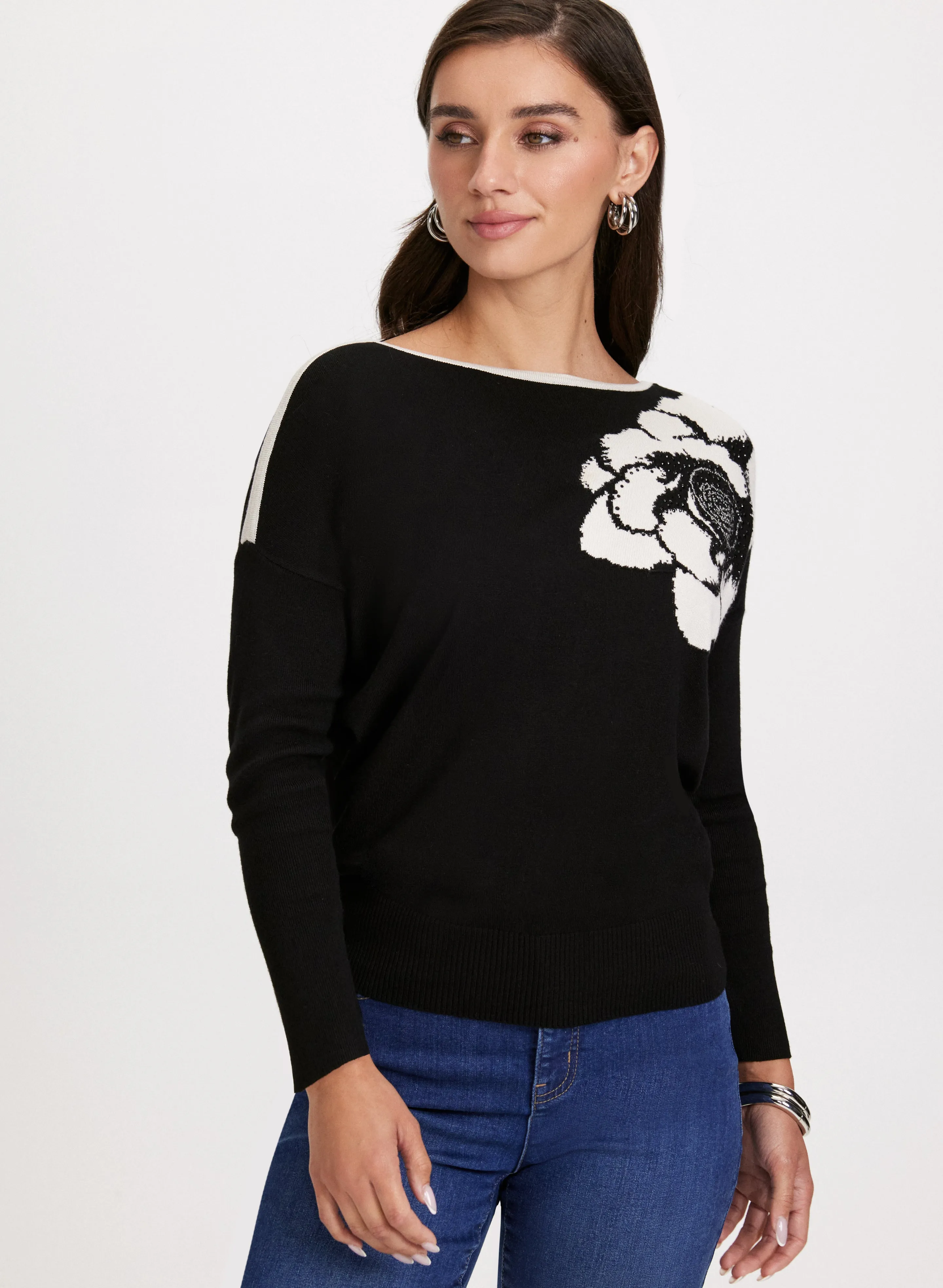 Floral Detail Dolman Sleeve Sweater