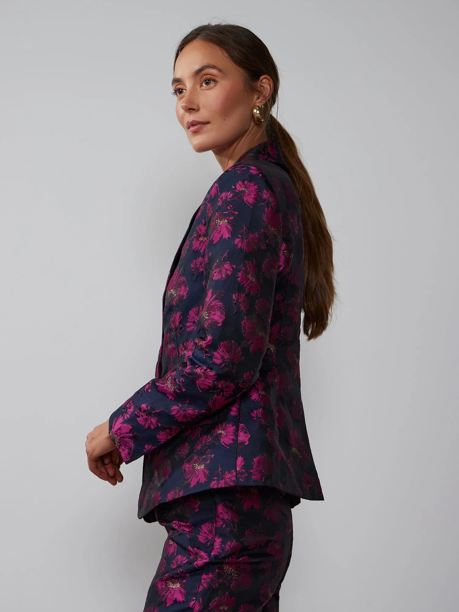 Floral Jacquard Single Breasted Blazer