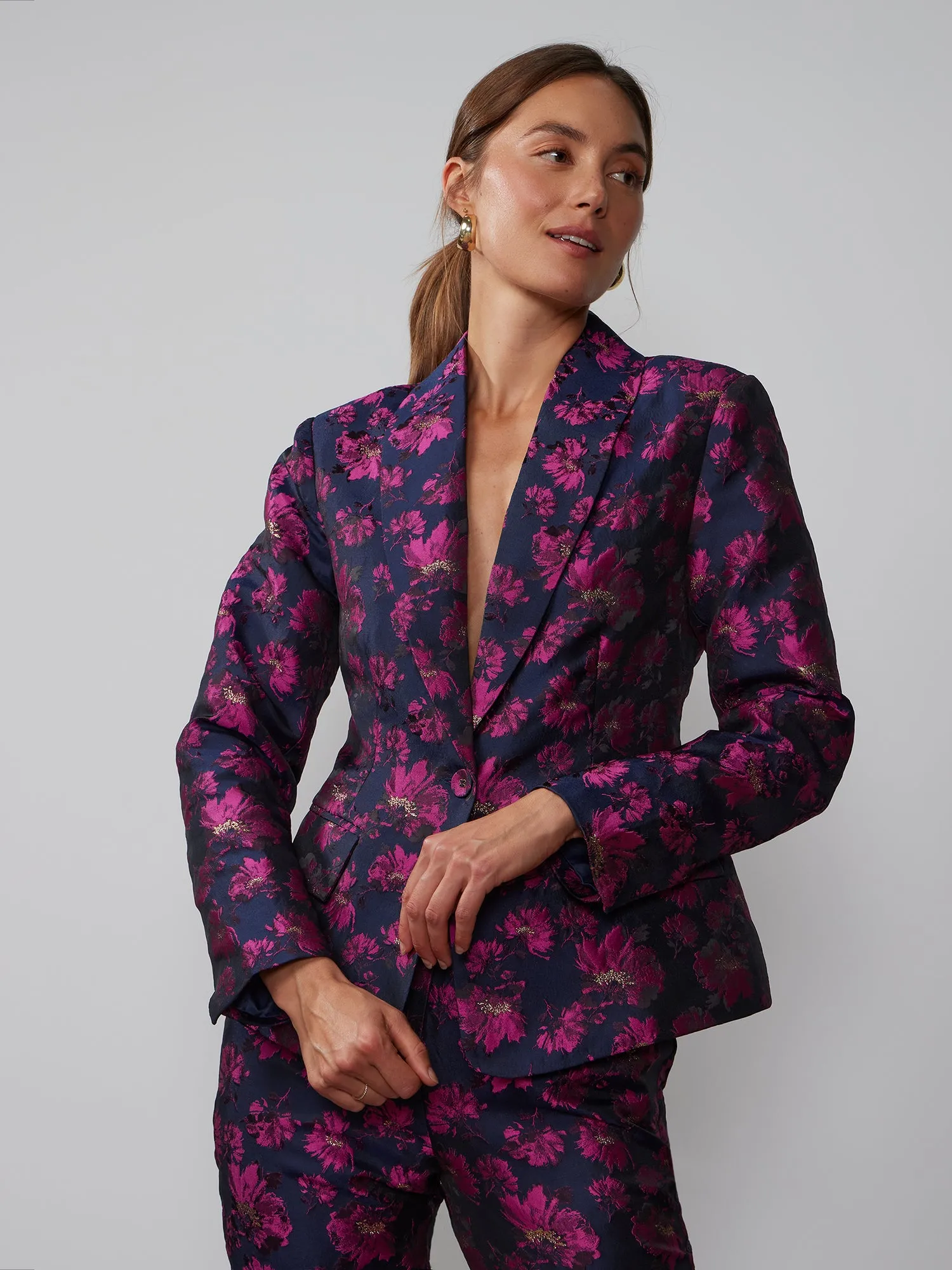 Floral Jacquard Single Breasted Blazer