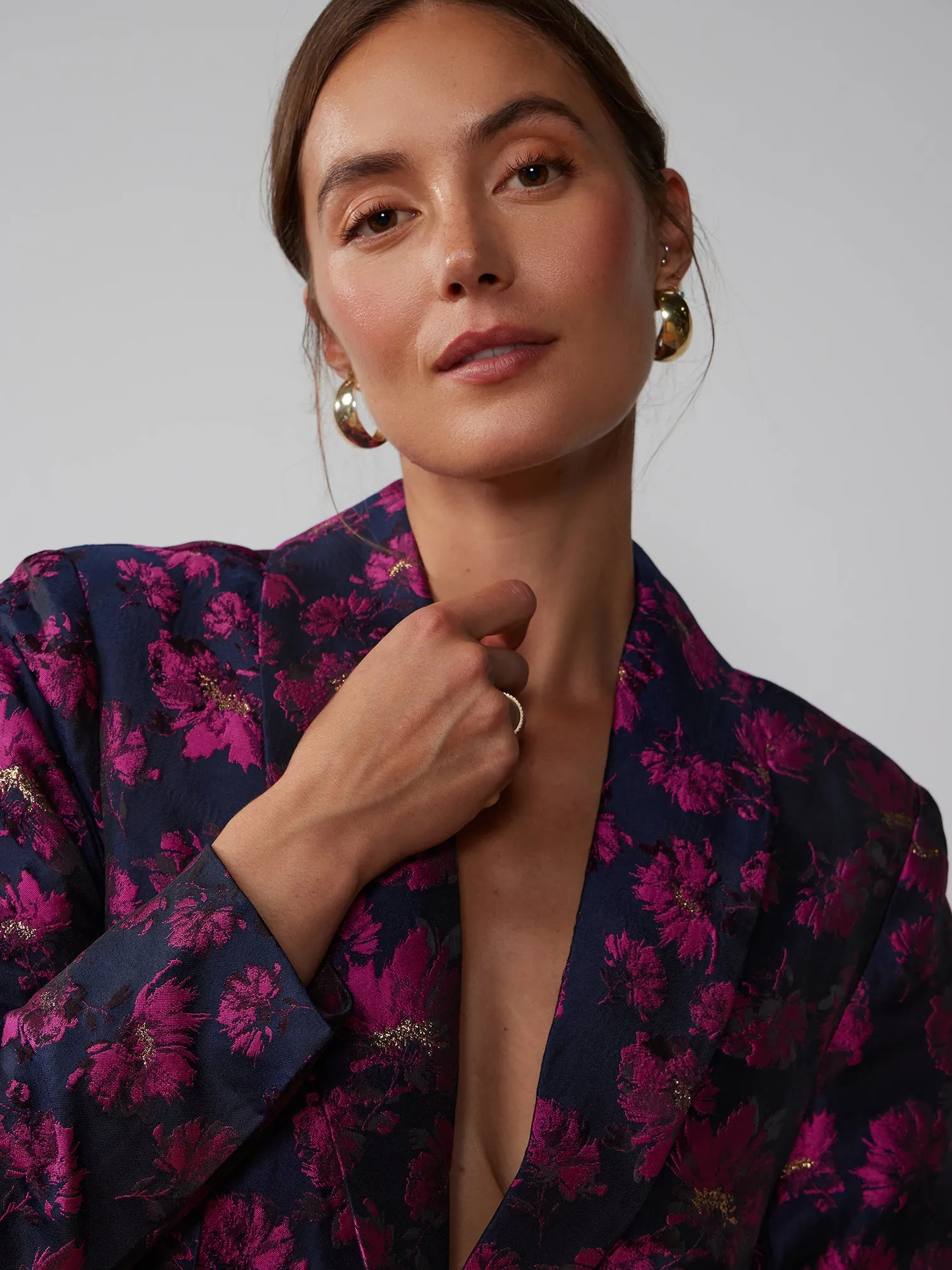 Floral Jacquard Single Breasted Blazer