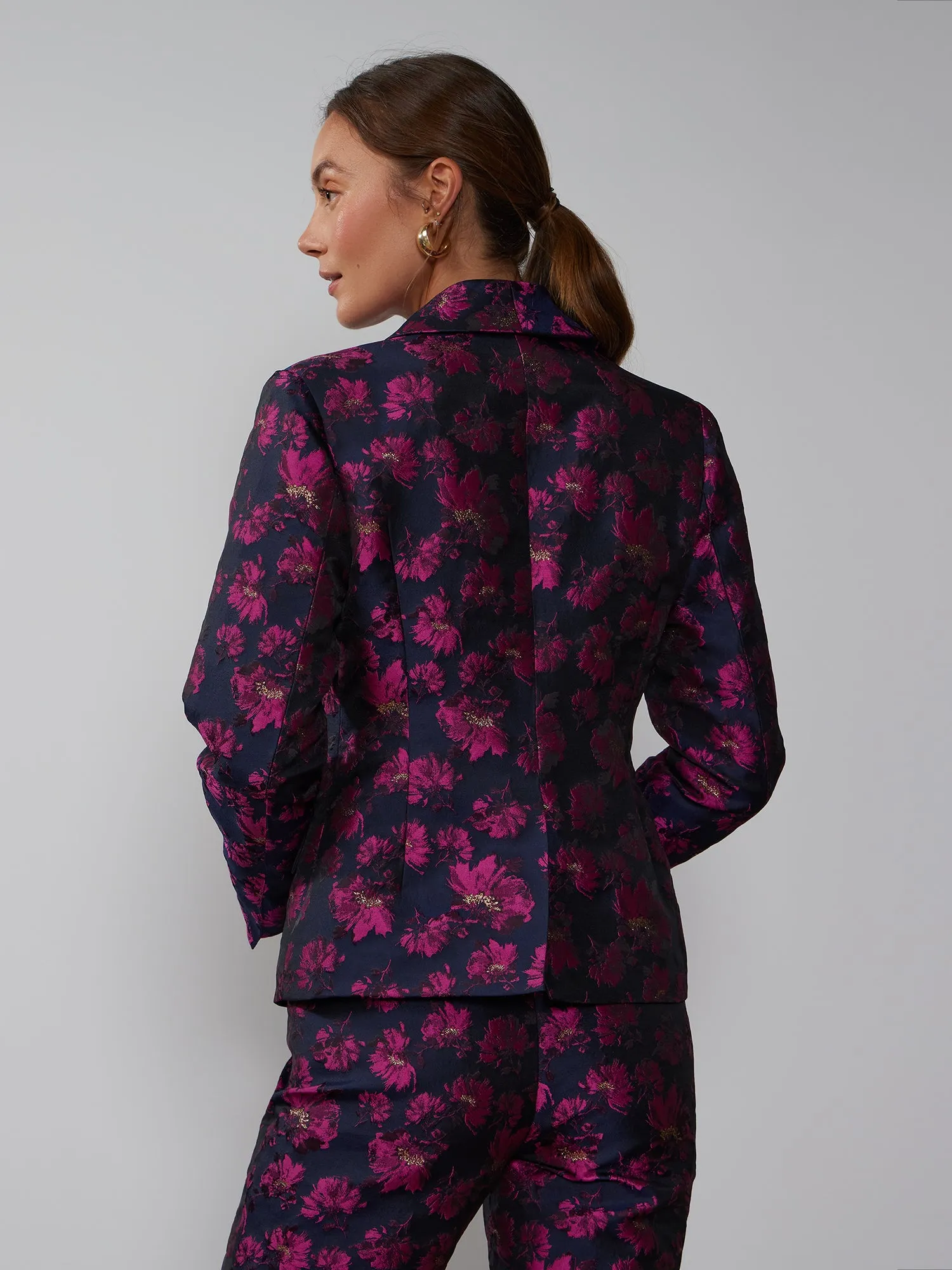 Floral Jacquard Single Breasted Blazer