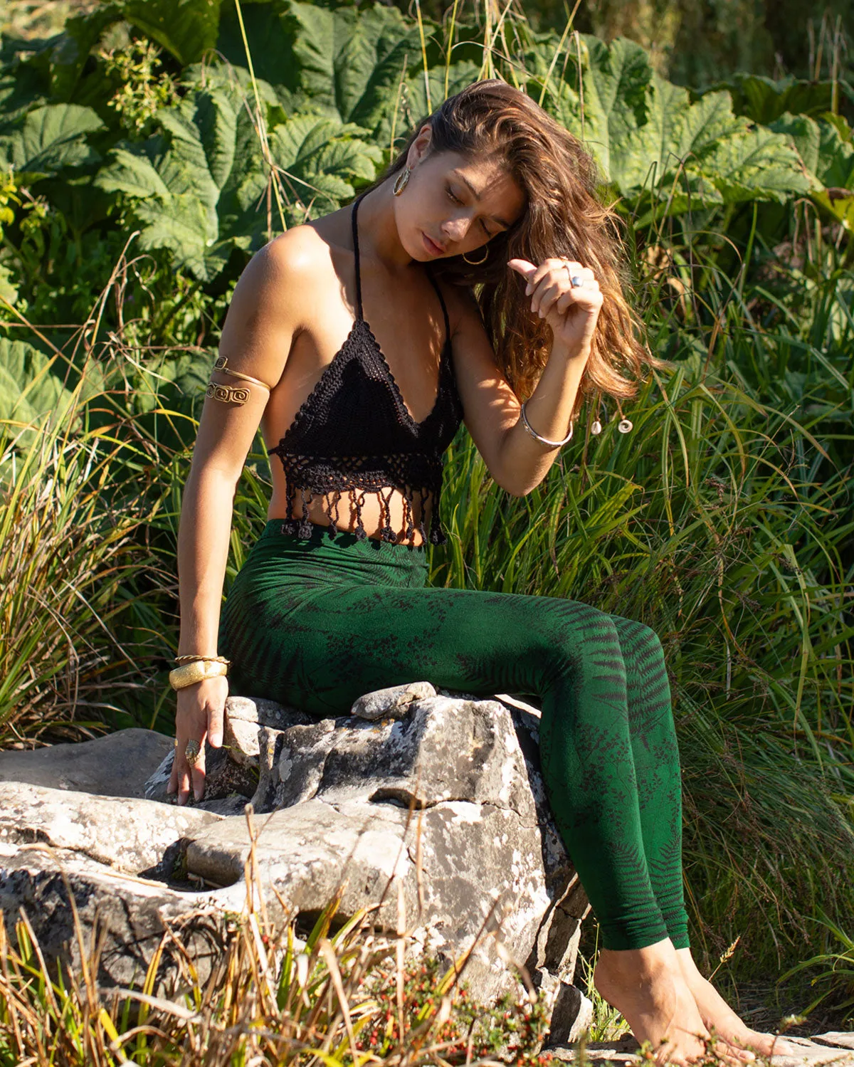 Forest Fern Tie Dye Leggings Green