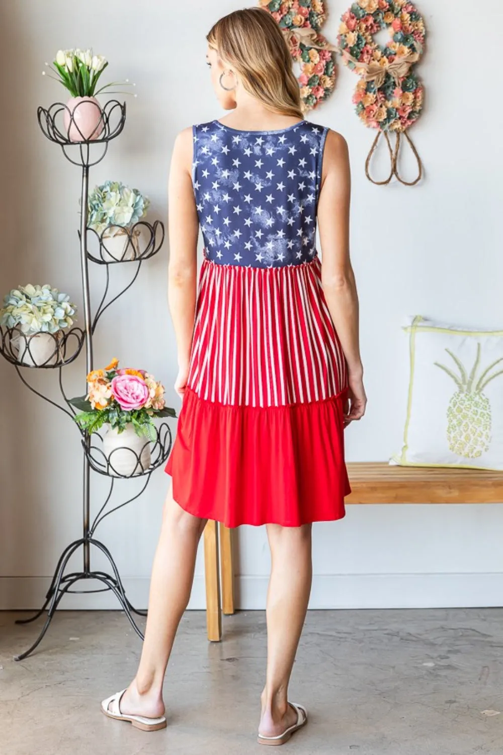 Full Size US Flag Theme Contrast Tank Dress