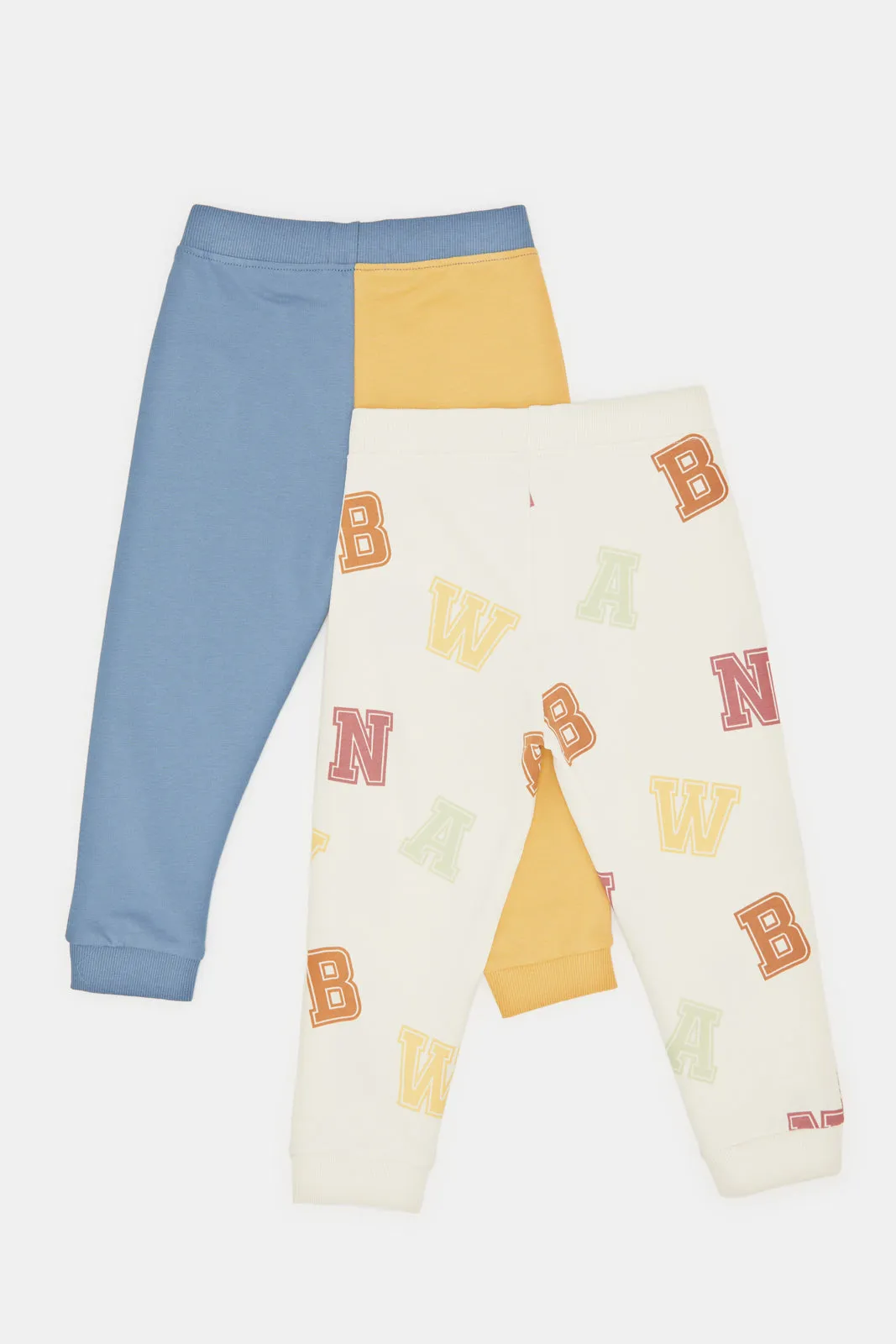 Infant Boys Cream And Mustard Printed Joggers (Pack of 2)