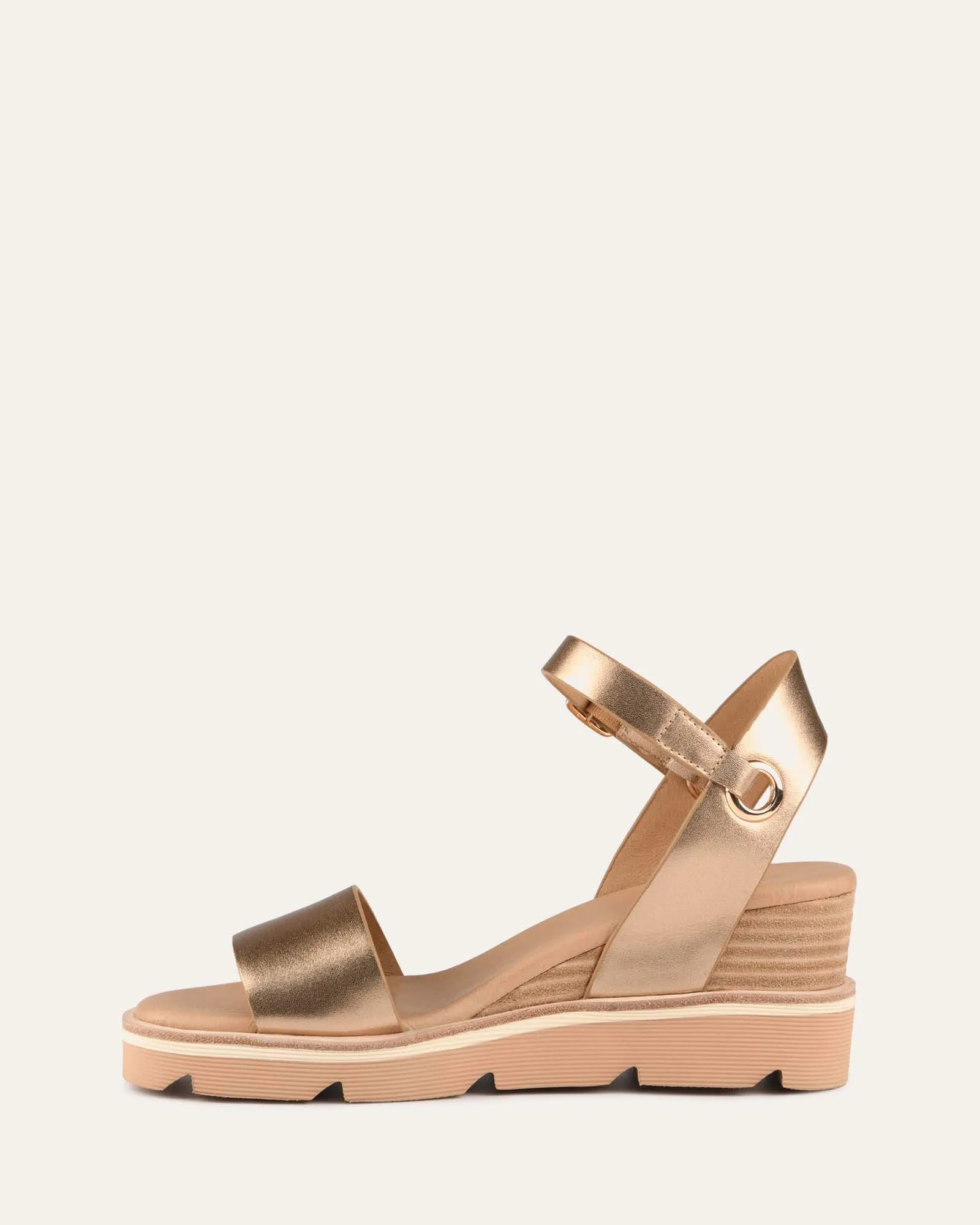 KATIE MID HEEL WEDGE SANDALS GOLD LEATHER