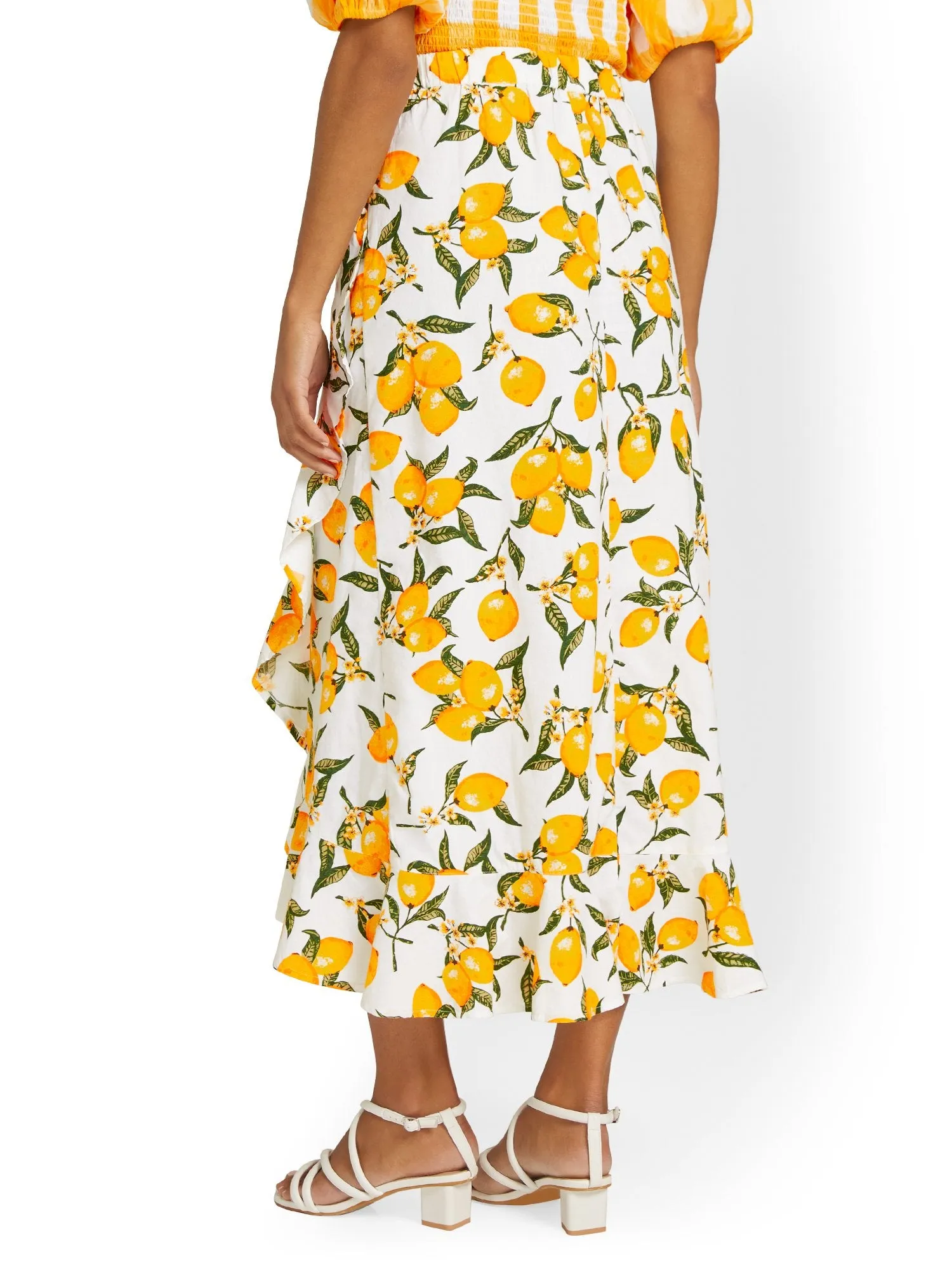 Lemon-Print Frilled Maxi Skirt