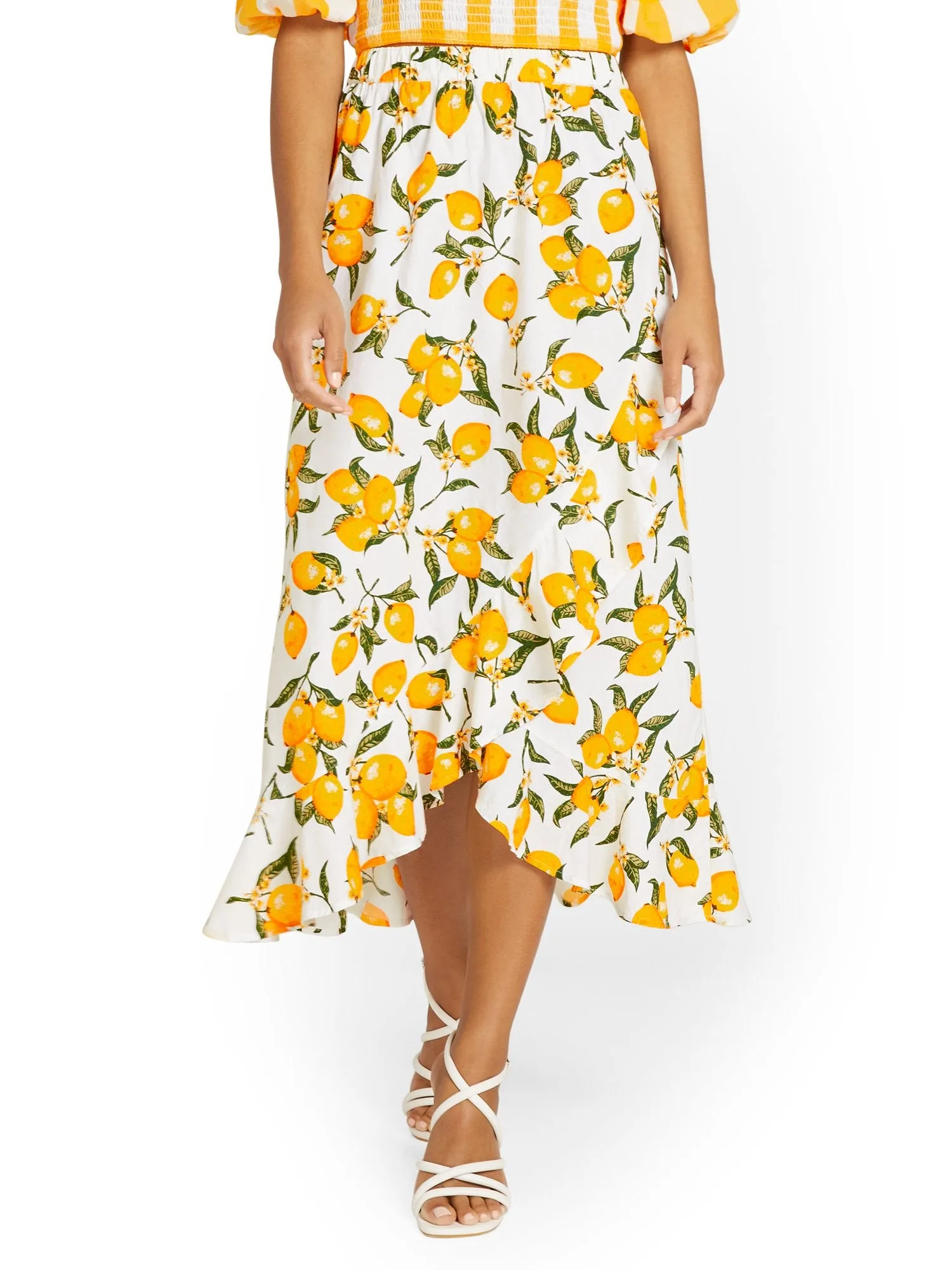 Lemon-Print Frilled Maxi Skirt