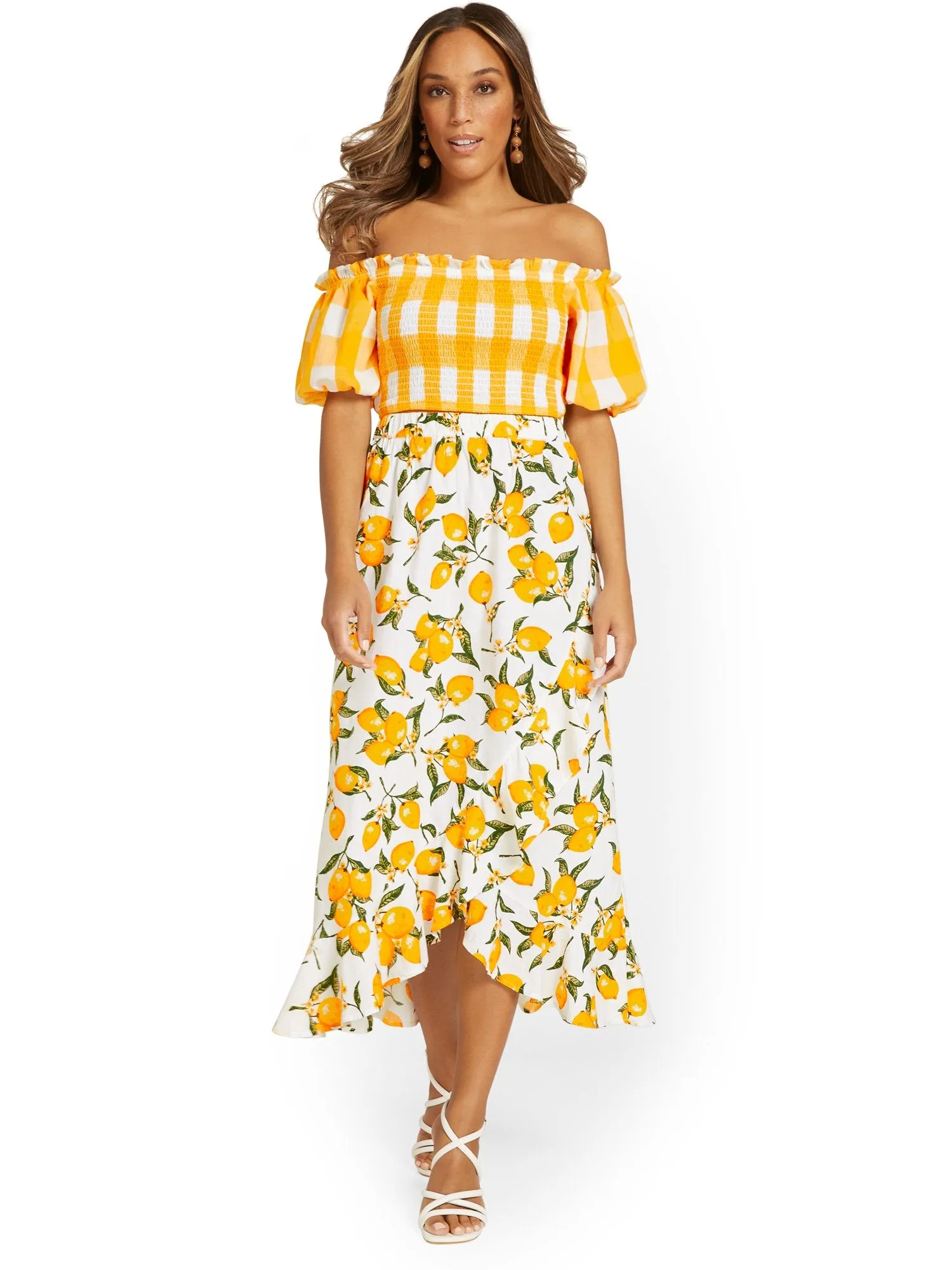 Lemon-Print Frilled Maxi Skirt