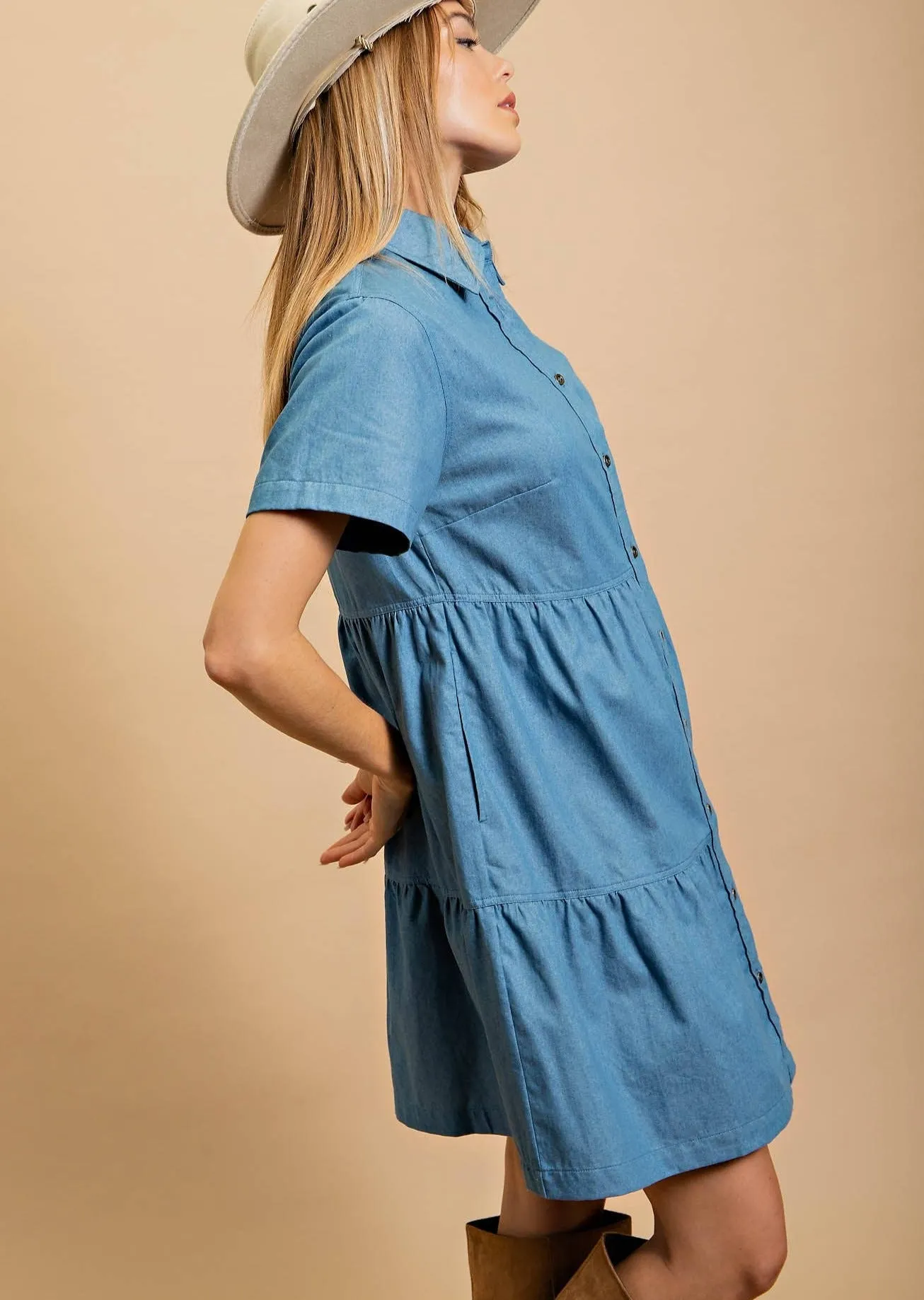 Light Denim Button Down Dress with Pockets ~ Final Sale