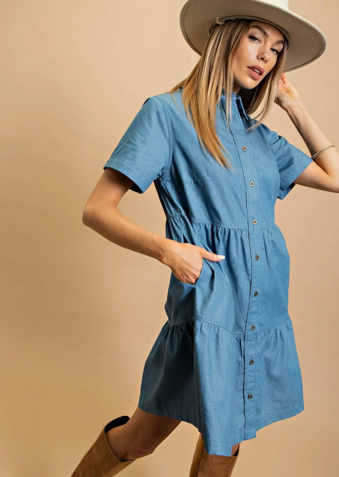 Light Denim Button Down Dress with Pockets ~ Final Sale