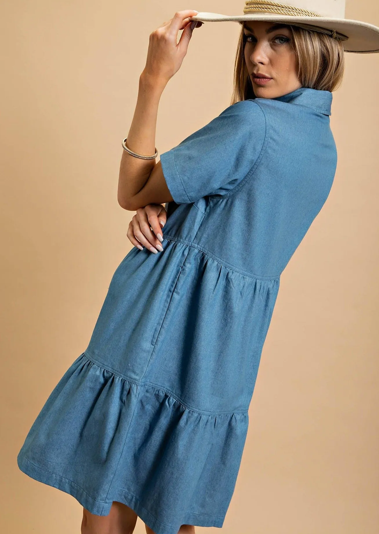 Light Denim Button Down Dress with Pockets ~ Final Sale