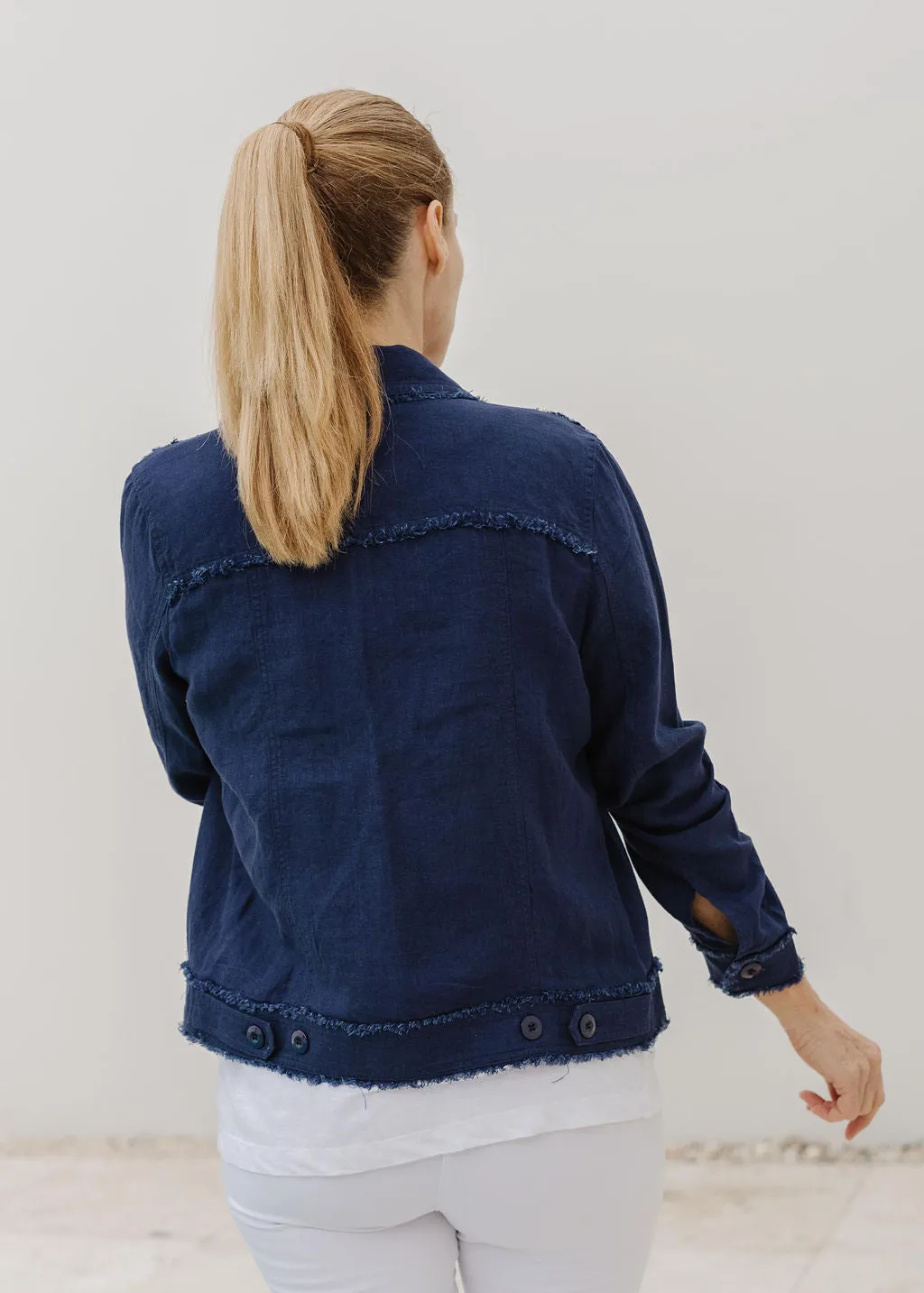 Linen Frayed Jean Jacket Navy