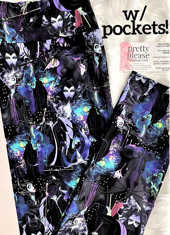 Maleficent Mistress of Evil Queen SOFT Leggings Disney Villains Sleeping Beauty Wicked plus rts