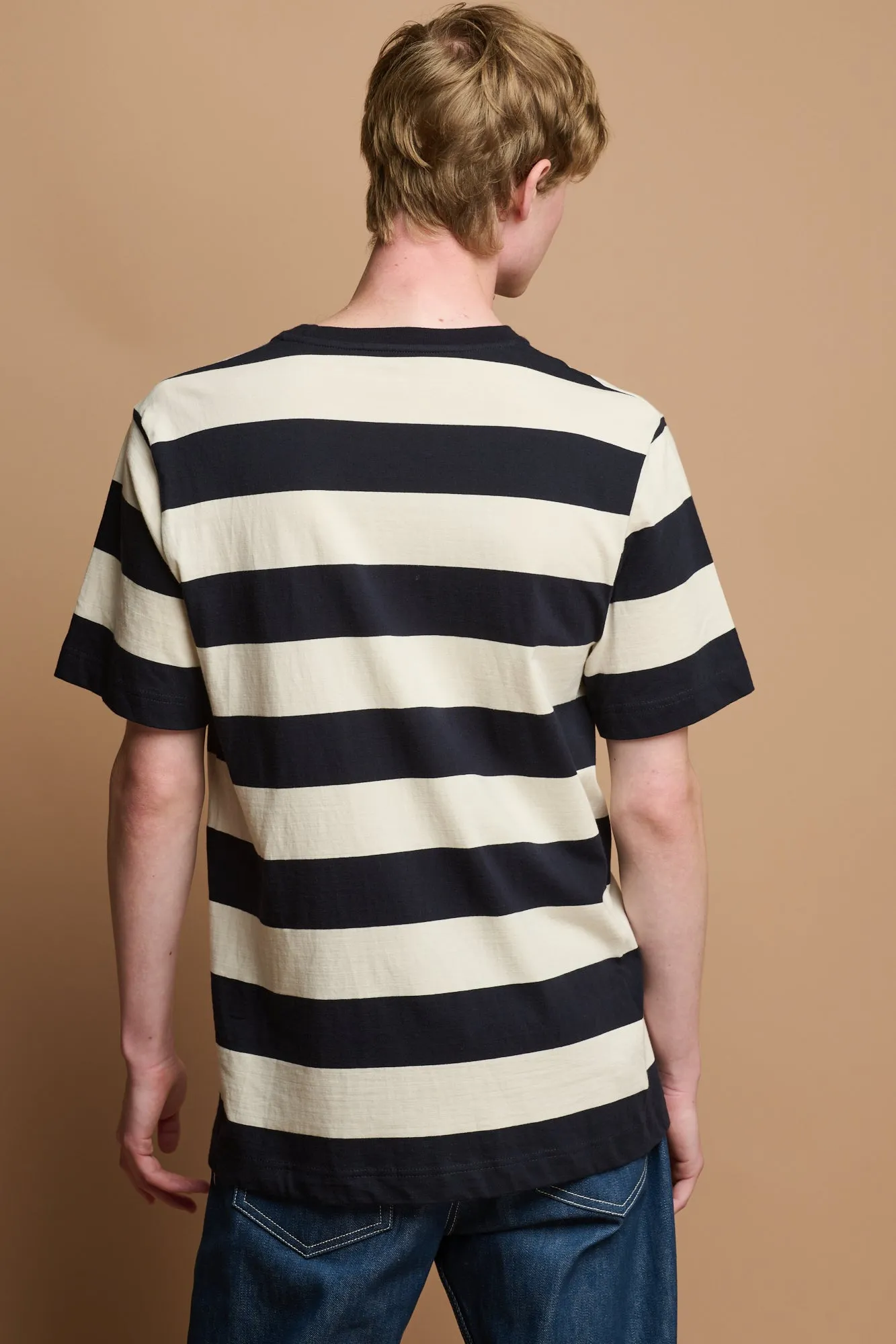 Men's Wide Stripe Short Sleeve T Shirt - Navy/Ecru