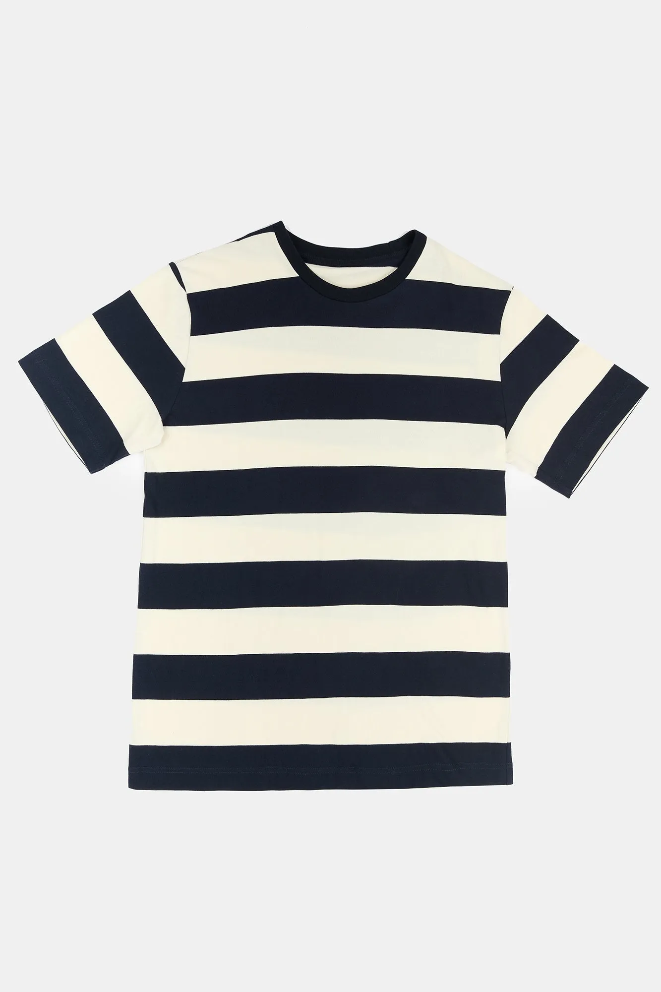 Men's Wide Stripe Short Sleeve T Shirt - Navy/Ecru