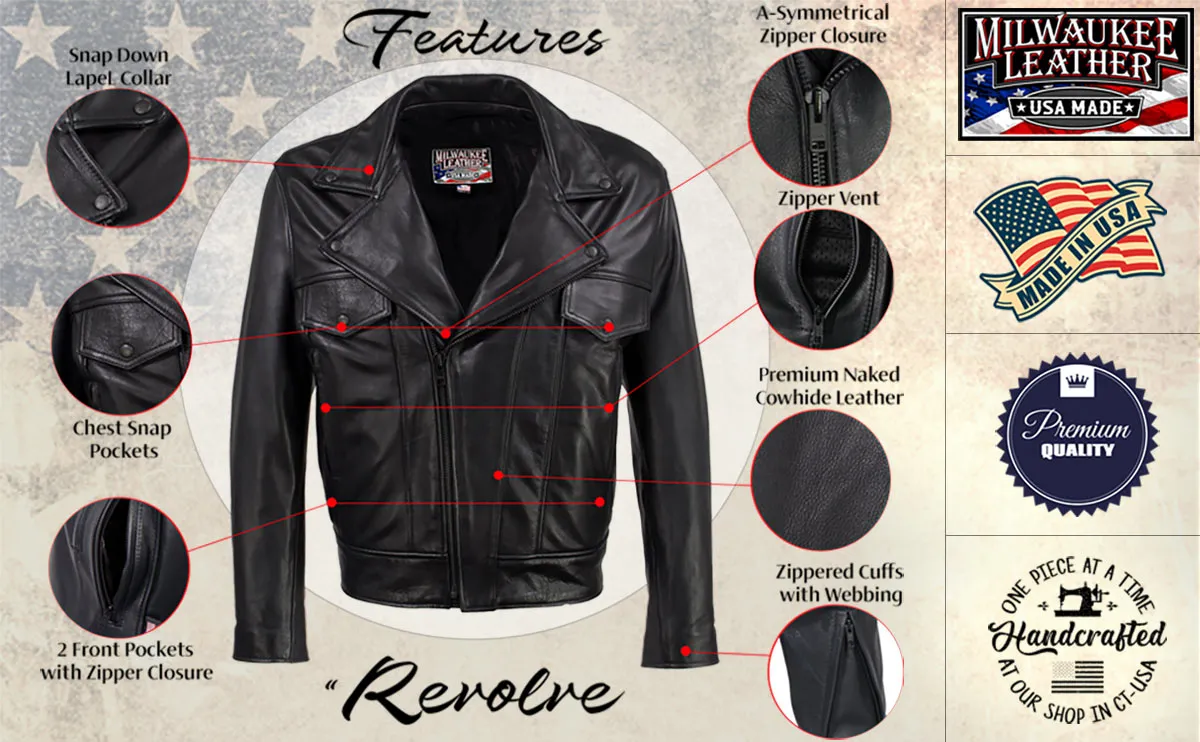 Milwaukee Leather USA MADE MLJKM5008 Men's Black 'Revolve' Premium Leather Vented Motorcycle Jacket